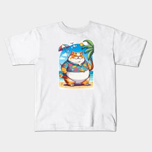 Uncle Cat in Beach Kids T-Shirt